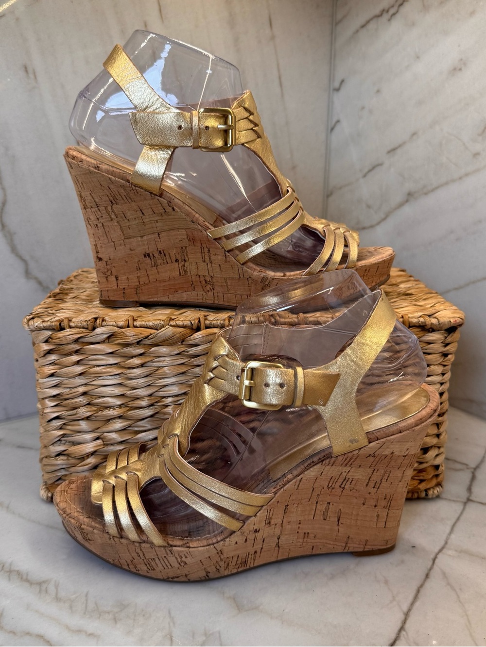 Metallic Gold Wedge Sandals by Audrey Brooke Women’s Size 8.5